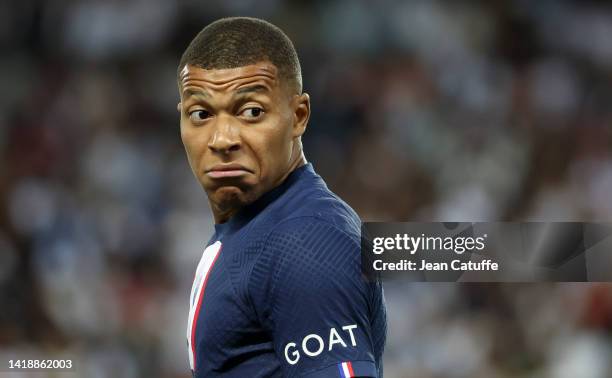 Kylian Mbappe of PSG during the Ligue 1 Uber Eats match between Paris Saint-Germain and AS Monaco at Parc des Princes stadium on August 28, 2022 in...