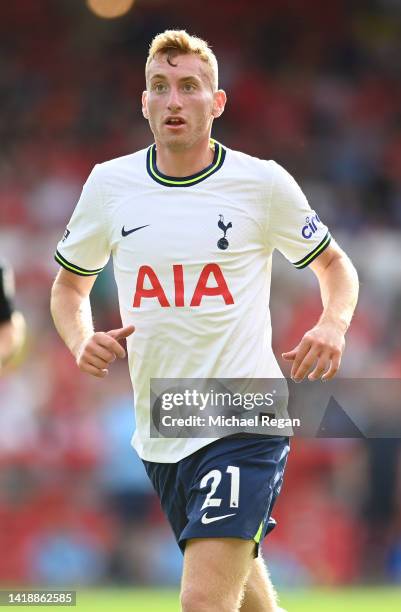 Dejan Kulusevski of Tottenham in action during the Premier League match between Nottingham Forest and Tottenham Hotspur at City Ground on August 28,...