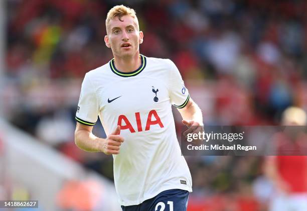 Dejan Kulusevski of Tottenham in action during the Premier League match between Nottingham Forest and Tottenham Hotspur at City Ground on August 28,...