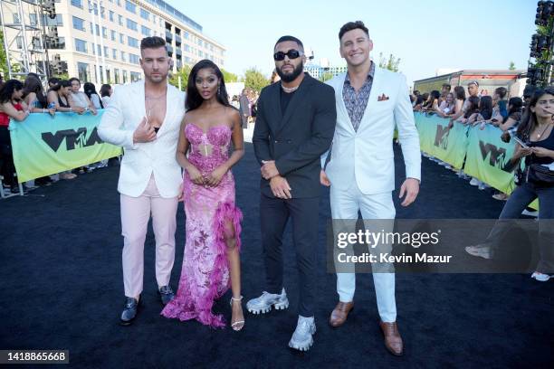 Mike Mulderrig, Trina Njoroge, Johnny Middlebrooks, and Blake Horstmann attend the 2022 MTV VMAs at Prudential Center on August 28, 2022 in Newark,...