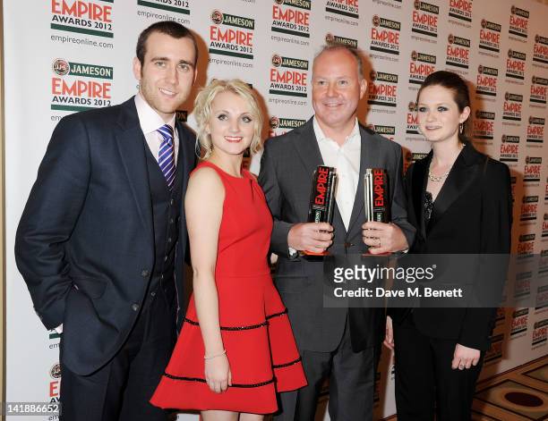 Matthew Lewis, Evanna Lynch, David Yates and Bonnie Wright accespt for Best Film winner Harry Potter And The Deatlhly Hallows: Part 2 in the press...