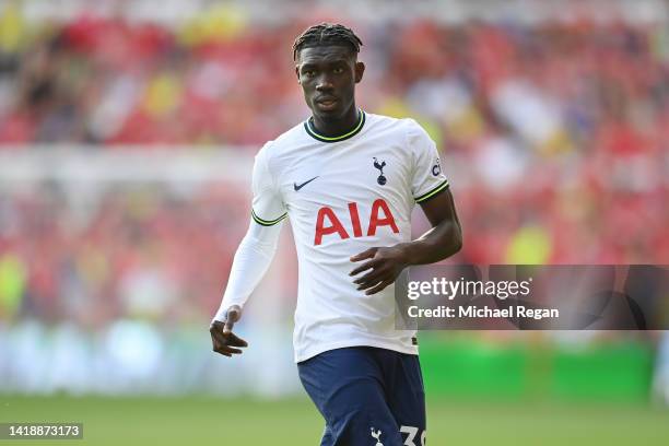 Yves Bissouma of Tottenham in action during the Premier League match between Nottingham Forest and Tottenham Hotspur at City Ground on August 28,...