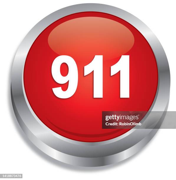 shiny red 911 push button - call button stock illustrations