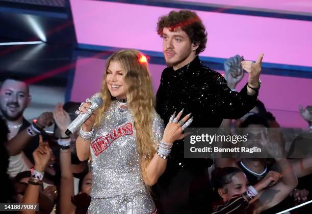 Jack Harlow and Fergie perform onstage at the 2022 MTV VMAs at Prudential Center on August 28, 2022 in Newark, New Jersey.