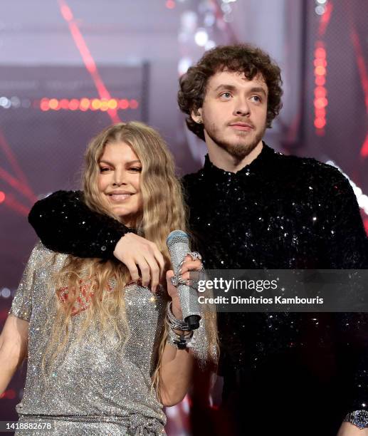 Fergie and Jack Harlow perform onstage at the 2022 MTV VMAs at Prudential Center on August 28, 2022 in Newark, New Jersey.