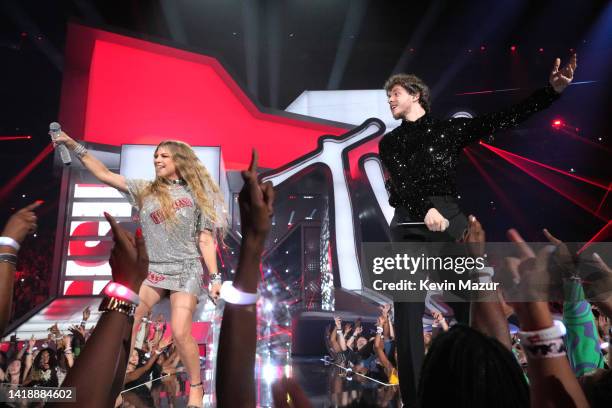 Fergie and Jack Harlow perform onstage at the 2022 MTV VMAs at Prudential Center on August 28, 2022 in Newark, New Jersey.