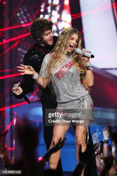 Jack Harlow and Fergie perform onstage at the 2022 MTV VMAs at Prudential Center on August 28, 2022 in Newark, New Jersey.