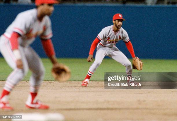 St. Louis Cardinals Ozzie Smith during Los Angeles Dodgers vs St. Louis Cardinals MLB playoff game, October 11, 1985 in Los Angeles, California.