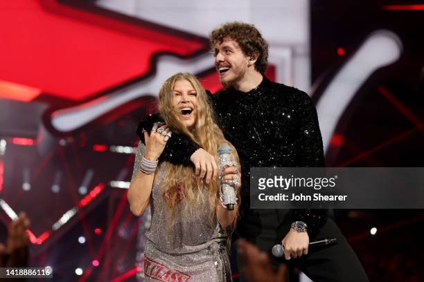 Fergie and Jack Harlow perform onstage at the 2022 MTV VMAs at Prudential Center on August 28, 2022 in Newark, New Jersey.