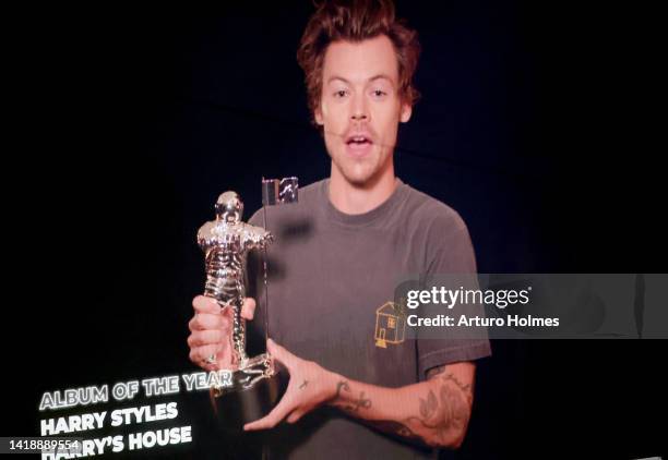 Harry Styles accepts the Album of the Year award for ‘Harry's House’ at the 2022 MTV VMAs at Prudential Center on August 28, 2022 in Newark, New...