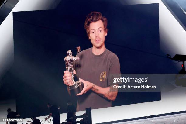 Harry Styles accepts the Album of the Year award for ‘Harry's House’ at the 2022 MTV VMAs at Prudential Center on August 28, 2022 in Newark, New...