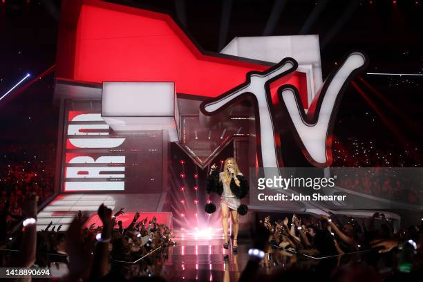 Jack Harlow and Fergie perform onstage at the 2022 MTV VMAs at Prudential Center on August 28, 2022 in Newark, New Jersey.