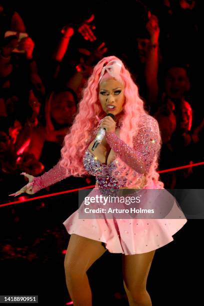 Nicki Minaj performs onstage at the 2022 MTV VMAs at Prudential Center on August 28, 2022 in Newark, New Jersey.