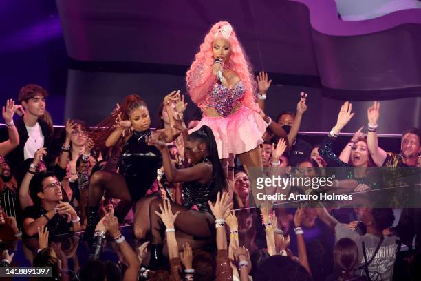Nicki Minaj performs onstage at the 2022 MTV VMAs at Prudential Center on August 28, 2022 in Newark, New Jersey.