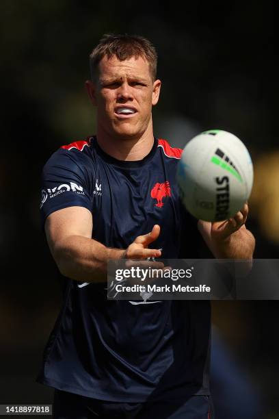 Lindsay Collins trains during a Sydney Roosters NRL training session at Kippax Lake on August 29, 2022 in Sydney, Australia.