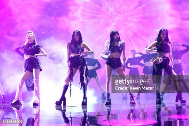 Rosé, Jennie, Lisa, and Jisoo of BLACKPINK performs onstage at the 2022 MTV VMAs at Prudential Center on August 28, 2022 in Newark, New Jersey.