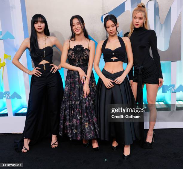Lisa, Jisoo, Jennie, and Rosé of BLACKPINK arrives at 2022 MTV VMAs at Prudential Center on August 28, 2022 in Newark, New Jersey.