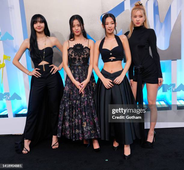 Lisa, Jisoo, Jennie, and Rosé of BLACKPINK arrives at 2022 MTV VMAs at Prudential Center on August 28, 2022 in Newark, New Jersey.