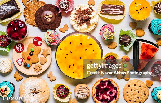 Table top view of Baked delights. Table top view of Baked delights.