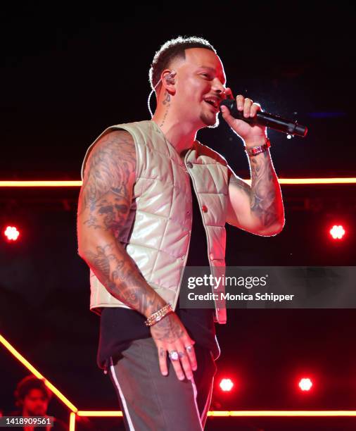 In this image released on August 28, Kane Brown performs for the 2022 MTV VMAs broadcast.