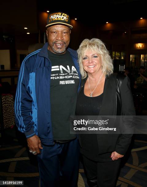 Former boxer and mixed martial artist Ray Mercer and Brenda Glur-Spinks attend Leon Spinks celebration of life and memorial service at The Modern...