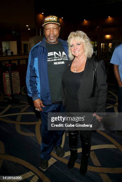 Former boxer and mixed martial artist Ray Mercer and Brenda Glur-Spinks attend Leon Spinks celebration of life and memorial service at The Modern...