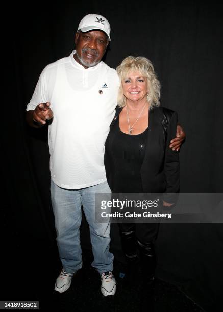 Former boxer Henry Tillman and Brenda Glur-Spinks attend Leon Spinks celebration of life and memorial service at The Modern Showrooms at Alexis Park...