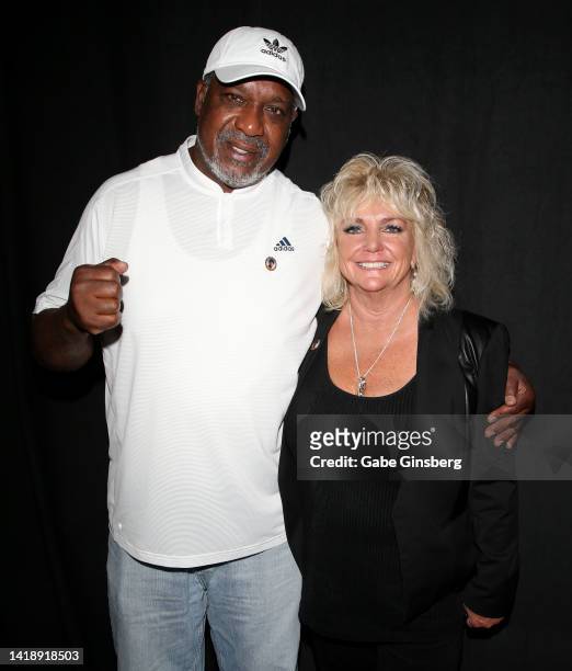Former boxer Henry Tillman and Brenda Glur-Spinks attend Leon Spinks celebration of life and memorial service at The Modern Showrooms at Alexis Park...