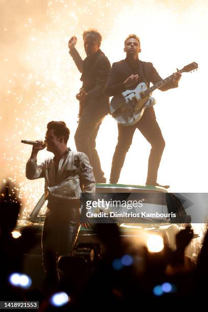 Brandon Urie of Panic! at the Disco performs onstage at the 2022 MTV VMAs at Prudential Center on August 28, 2022 in Newark, New Jersey.