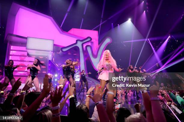 Nicki Minaj performs onstage at the 2022 MTV VMAs at Prudential Center on August 28, 2022 in Newark, New Jersey.