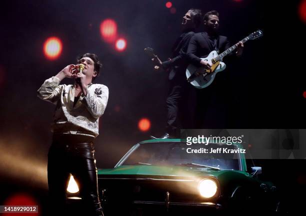 Brendon Urie of Panic! At The Disco performs onstage at Prudential Center on August 28, 2022 in Newark, New Jersey.