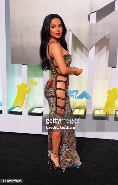 Becky G arrives at 2022 MTV VMAs at Prudential Center on August 28, 2022 in Newark, New Jersey.