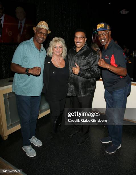 Boxing referee Kenny Bayless, Brenda Glur-Spinks, boxing referees Tony Weeks and Kermit Bayless attend Leon Spinks celebration of life and memorial...