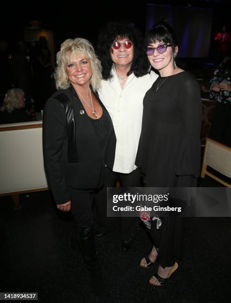 Brenda Glur-Spinks, singer Paul Shortino and Carmen Shortino attend Leon Spinks celebration of life and memorial service at The Modern Showrooms at...