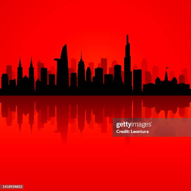 ho-chi-minh-stadt-skyline-silhouette (alle gebäude sind komplett, beweglich und sehr detailliert) - vietnam stock-grafiken, -clipart, -cartoons und -symbole