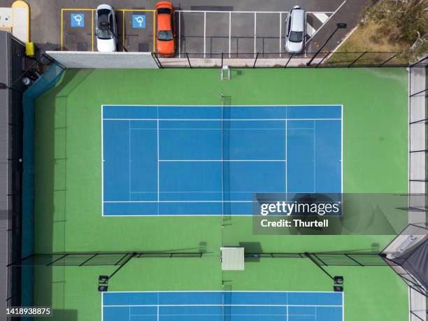 aerial view of tennis courts - tennis tournament stock pictures, royalty-free photos & images