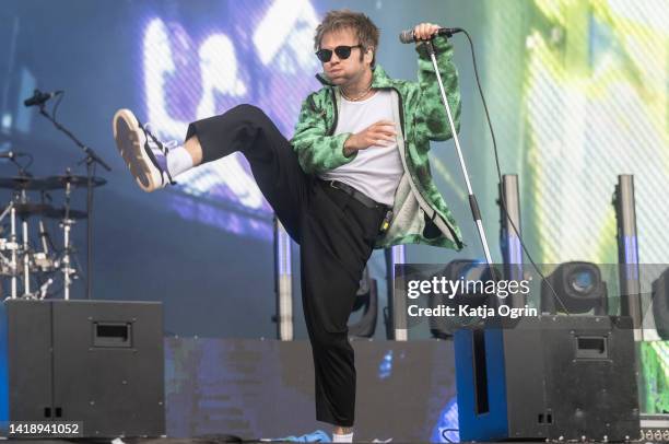 Rou Reynolds of Enter Shikari performs on Day 3 of Leeds Festival on August 28, 2022 in Leeds, England.