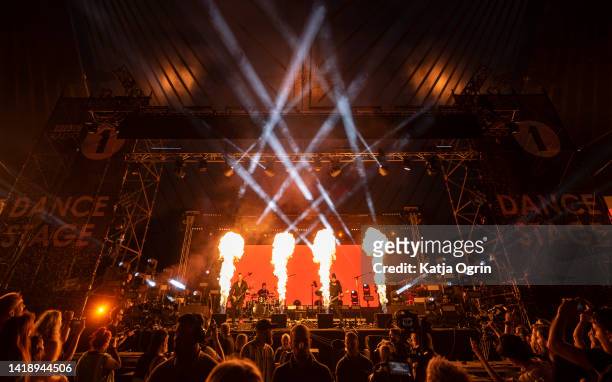 Pendulum performs a secret set on Day 3 of Leeds Festival on August 28, 2022 in Leeds, England.