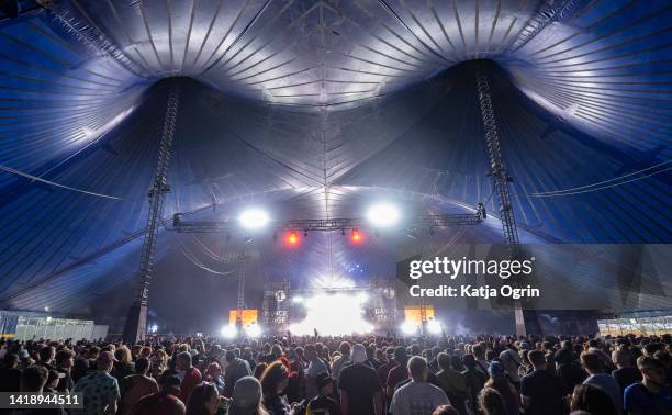 Pendulum performs a secret set on Day 3 of Leeds Festival on August 28, 2022 in Leeds, England.