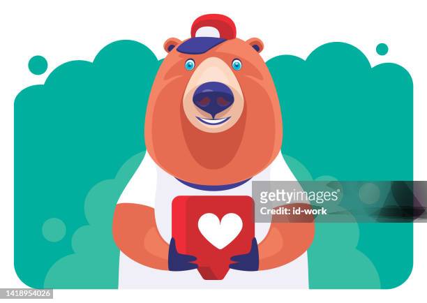 courier bear holding like icon - essential services icons stock illustrations