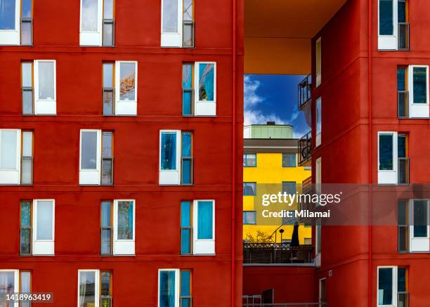 residential apartment buildings against cloudy sky in stockholm, sweden - stockholm bildbanksfoton och bilder