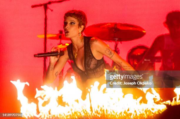 Halsey performs on the main stage during Reading Festival day 3 on August 28, 2022 in Reading, England.