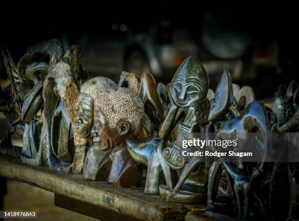 carved soap stone works. - soapstone stockfoto's en -beelden