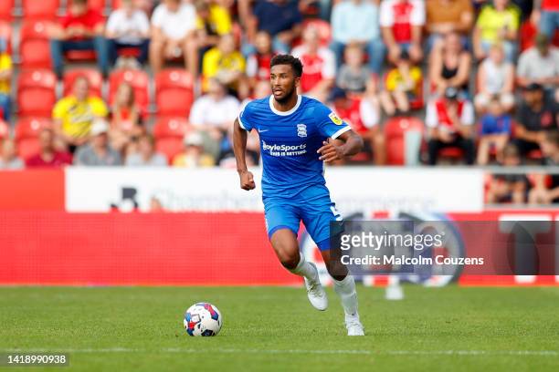 Auston Trusty of Birmingham City runs with the ball during the Sky Bet Championship between Rotherham United and Birmingham City at AESSEAL New York...
