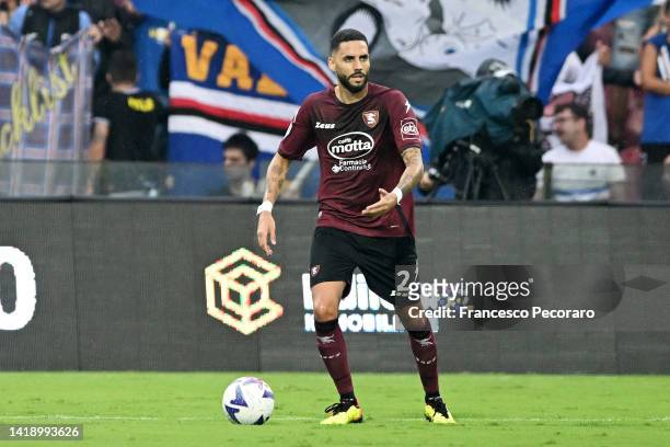 Dylan Bronn of Salernitana during the Serie A match between Salernitana and UC Sampdoria at Stadio Arechi on August 28, 2022 in Salerno, Italy.