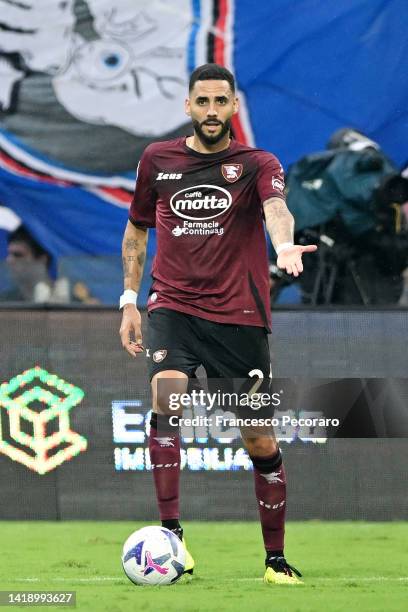 Dylan Bronn of Salernitana during the Serie A match between Salernitana and UC Sampdoria at Stadio Arechi on August 28, 2022 in Salerno, Italy.