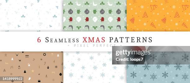 christmas seamless pattern set - 6 pixel perfect vector backgrounds - wine box 6 stock illustrations
