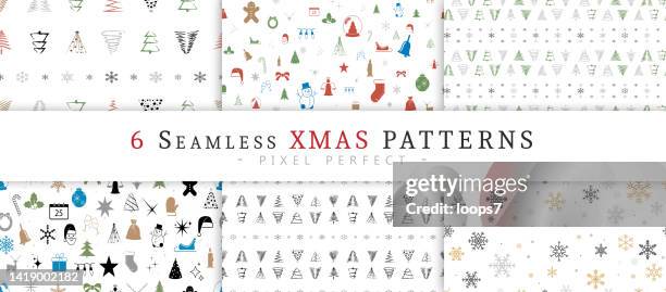 christmas seamless pattern set - 6 pixel perfect vector backgrounds - wine box 6 stock illustrations