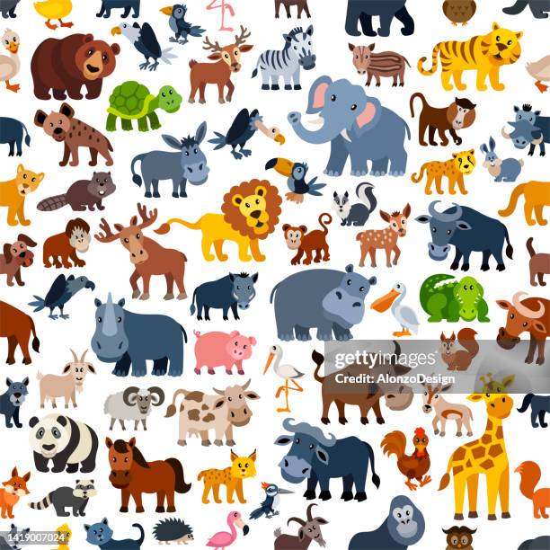 seamless pattern of cartoon animal characters. - cartoon wolf stock illustrations