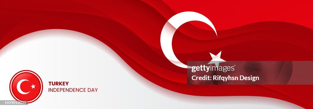 Abstract red and white papercut background with blank space design forTurkey independence day. Modern futuristic background